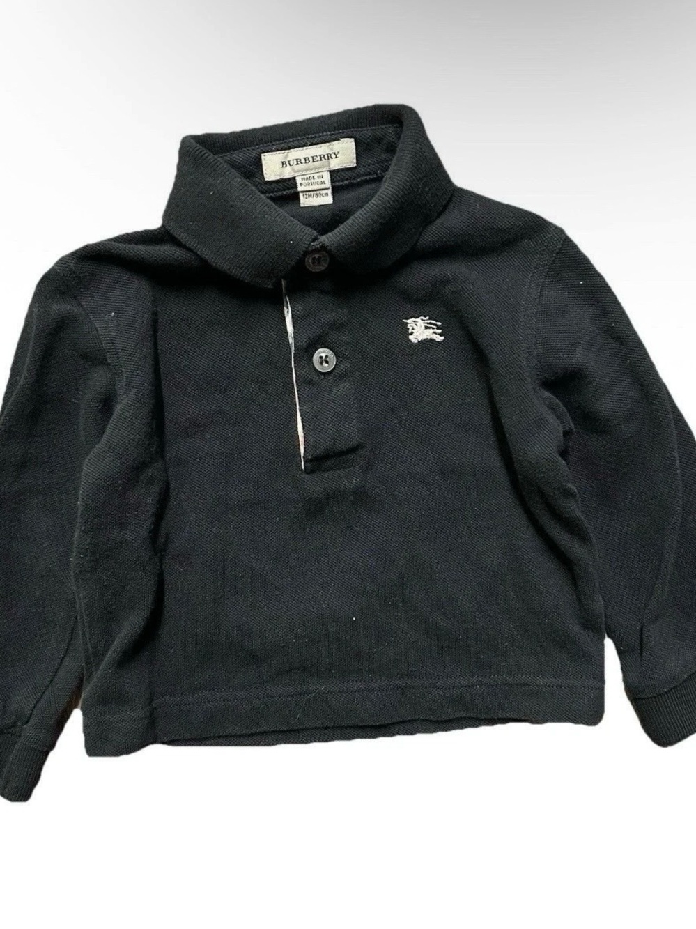 Burberry Black Long Sleeve Polo Shirt Size 12 Months